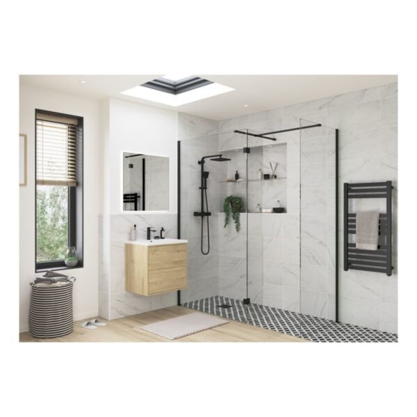 BSUKE Noble Wetroom Side Panel & Arm - 8mm Glass - Black
