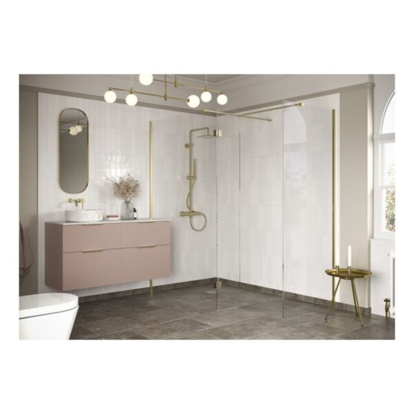 BSUKE Noble Wetroom Side Panel & Arm - 8mm Glass - Brushed Brass