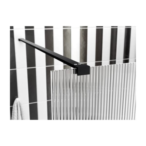 BSUKE Noble Fluted Wetroom Panel & Support Arm - 8mm Glass - Black