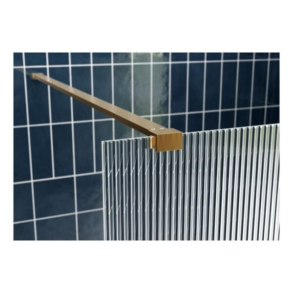 BSUKE Noble Fluted Wetroom Panel & Support Bar - 8mm Glass - Brushed Brass