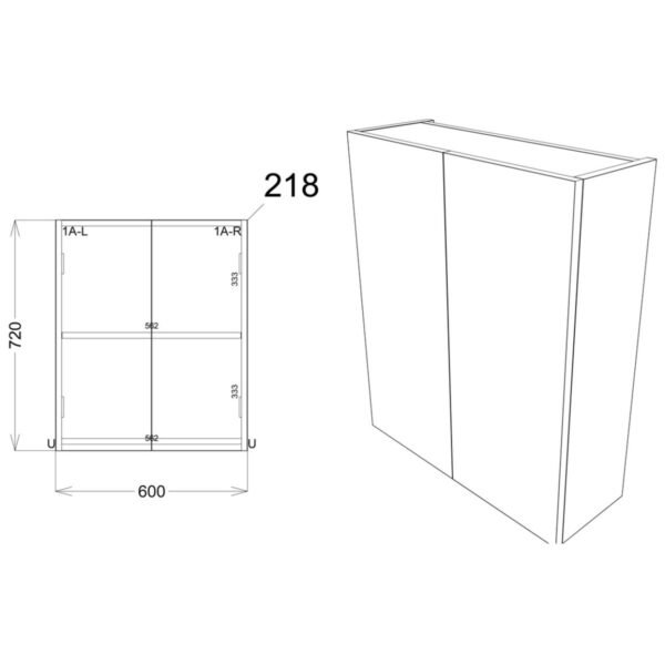 Trinity Clifton Wall Hung Mirrored Cabinet - 600mm Wide - Image 2
