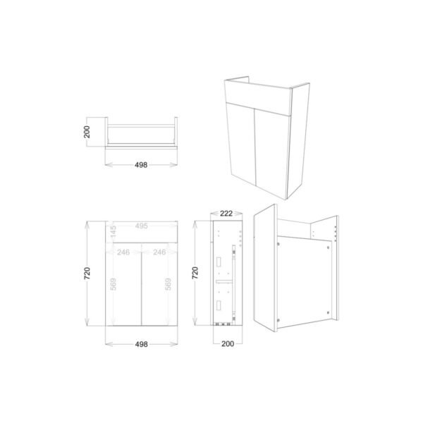 Trinity Wald Slim 2 Door Floorstanding Vanity Unit - 500mm Wide - Image 6