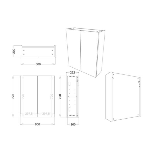 Trinity Wald 2 Door Wall Hung Mirrored Cabinet - 600mm Wide - Image 4