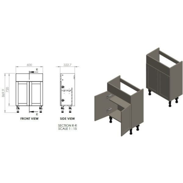 Trinity Wibsey 2 Door Floorstanding Vanity Unit - 600mm Wide - Image 10