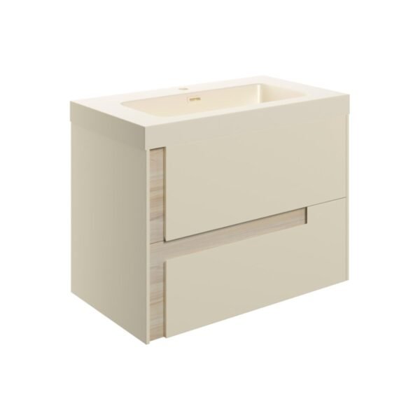 Trinity Base 2 Drawer Wall Hung Vanity Unit With Co-ordinating Basin - 805mm Wide - Matt Cotton