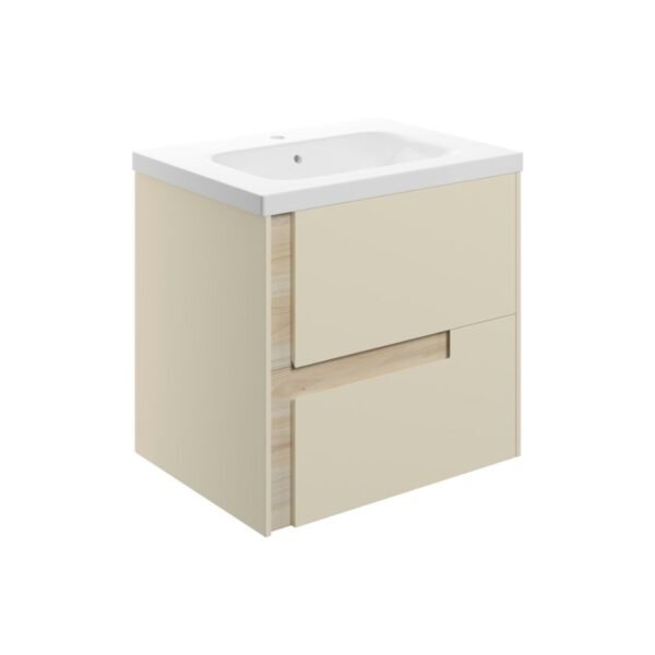 Trinity Base 2 Drawer Wall Hung Vanity Unit With White Basin - 615mm Wide - Matt Cotton