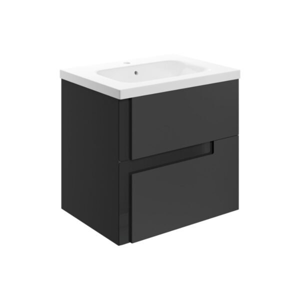 Trinity Base 2 Drawer Wall Hung Vanity Unit With White Basin - 615mm Wide - Matt Black
