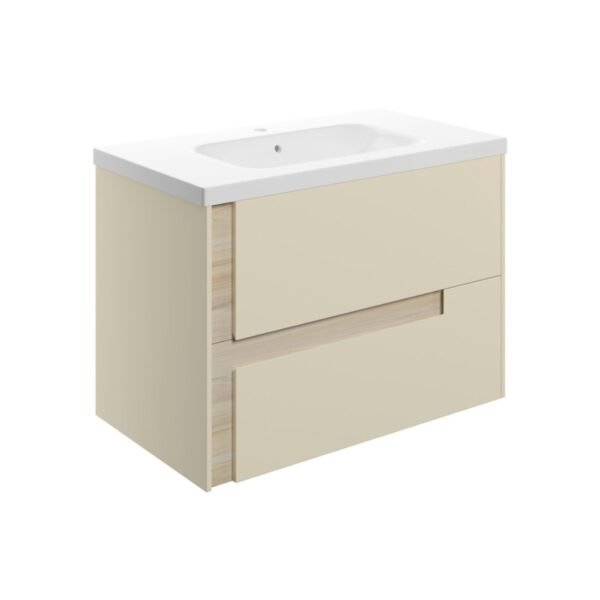 Trinity Base 2 Drawer Wall Hung Vanity Unit With White Basin - 815mm Wide - Matt Cotton