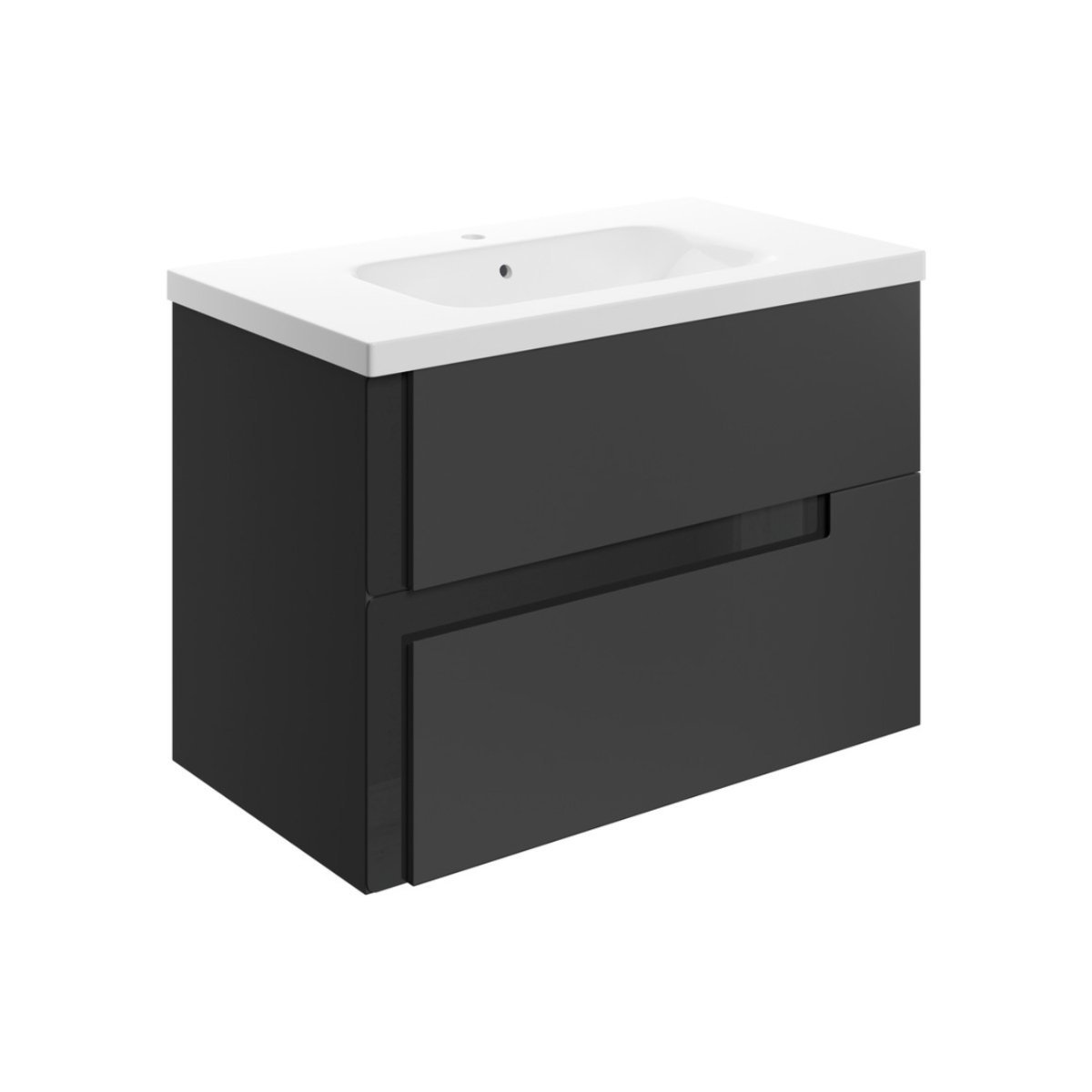 Trinity Base 2 Drawer Wall Hung Vanity Unit With White Basin - 815mm Wide - Matt Black