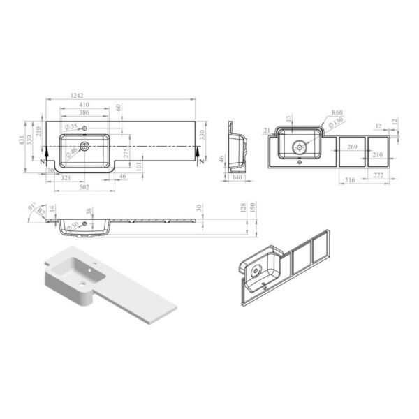 Trinity Swale Combination Bathroom furniture - 1242mm Wide - Image 10