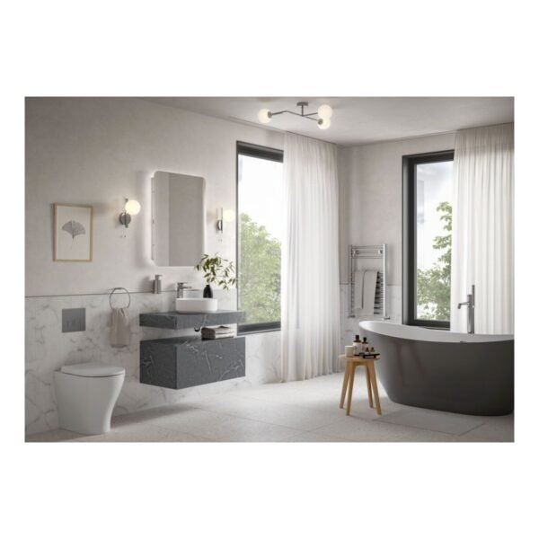 Trinity Real Wall Hung Basin Shelf With Black Bottle Trap - 600mm Wide