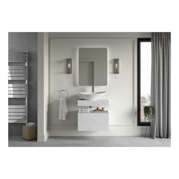 Trinity Real Wall Hung Basin Shelf With Black Bottle Trap - 800mm Wide