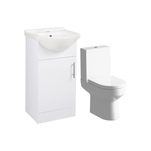 Trinity Whittle 450mm Wide 1 Door Floorstanding Vanity Unit With Close Coupled Toilet - White Gloss