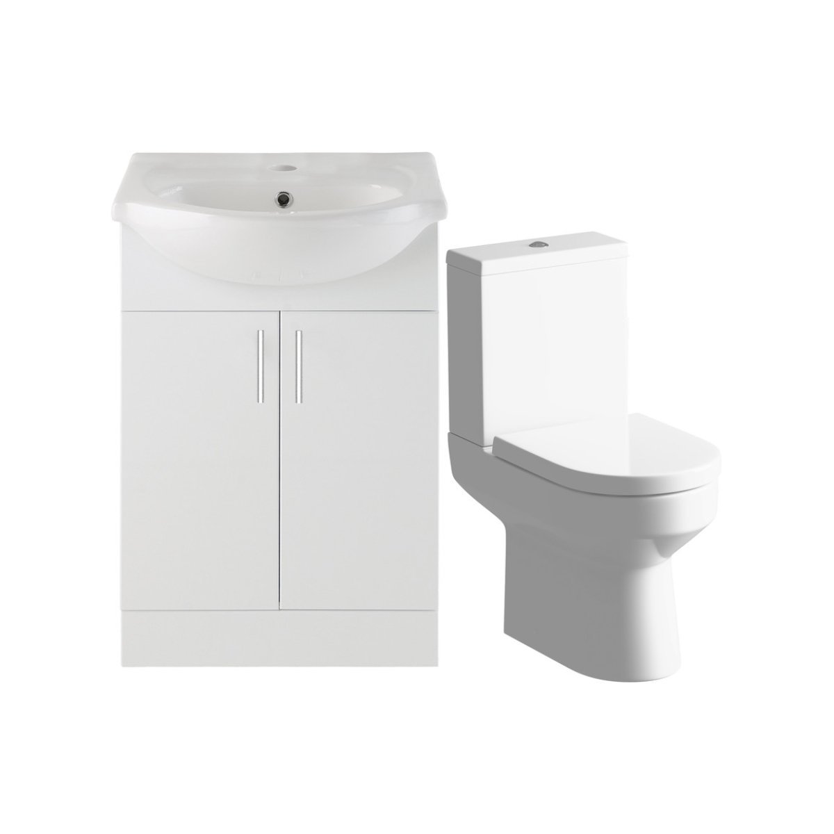 Trinity Whittle 550mm Wide 2 Door Floorstanding Vanity Unit With Close Coupled Toilet - White Gloss