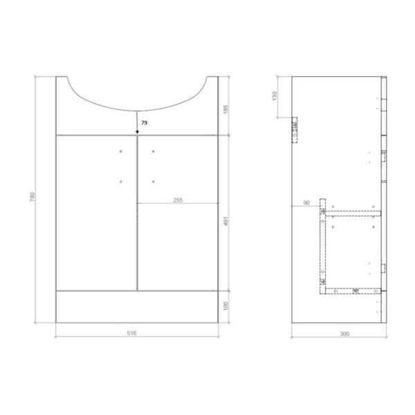 Trinity Whittle 550mm Wide 2 Door Floorstanding Vanity Unit With Close Coupled Toilet - White Gloss - Image 2