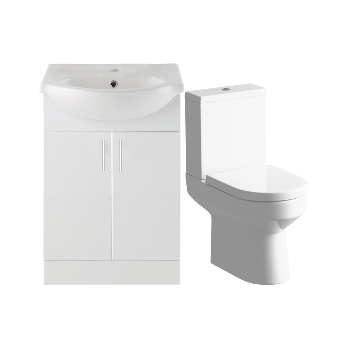 Trinity Whittle 650mm Wide 2 Door Floorstanding Vanity Unit With Close Coupled Toilet - White Gloss