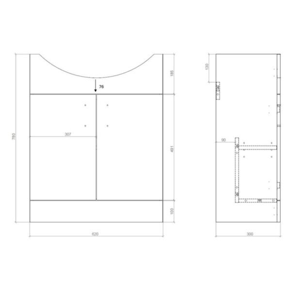 Trinity Whittle 650mm Wide 2 Door Floorstanding Vanity Unit With Close Coupled Toilet - White Gloss - Image 2