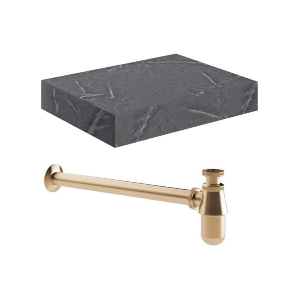Trinity Real Wall Hung Basin Shelf With Brushed Bronze Bottle Trap - 600mm Wide - Image 2