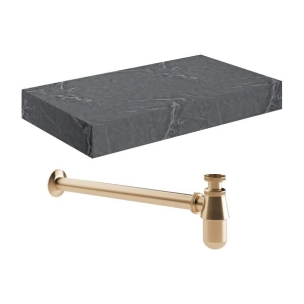 Trinity Real Wall Hung Basin Shelf With Brushed Bronze Bottle Trap - 800mm Wide - Image 2