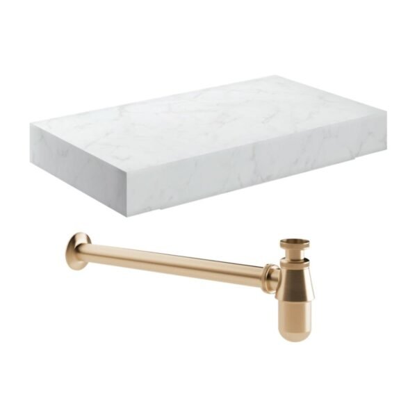 Trinity Real Wall Hung Basin Shelf With Chrome Bottle Trap - 800mm Wide