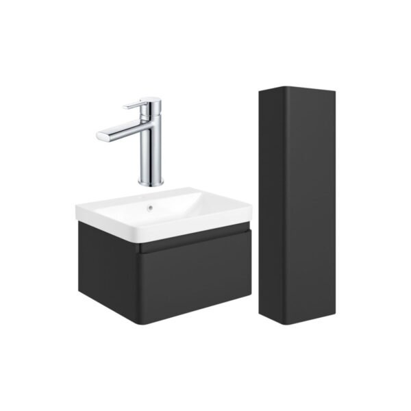 Trinity Wharfe Wall Hung Vanity Unit With Tall Storage Unit & Chrome Tap - Image 4