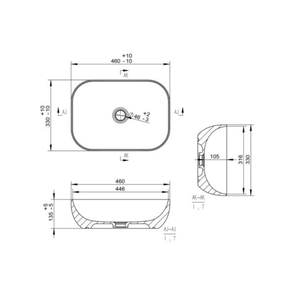 Trinity Haven Ceramic Countertop Basin - No TH - 460mm Wide Effect - Image 2