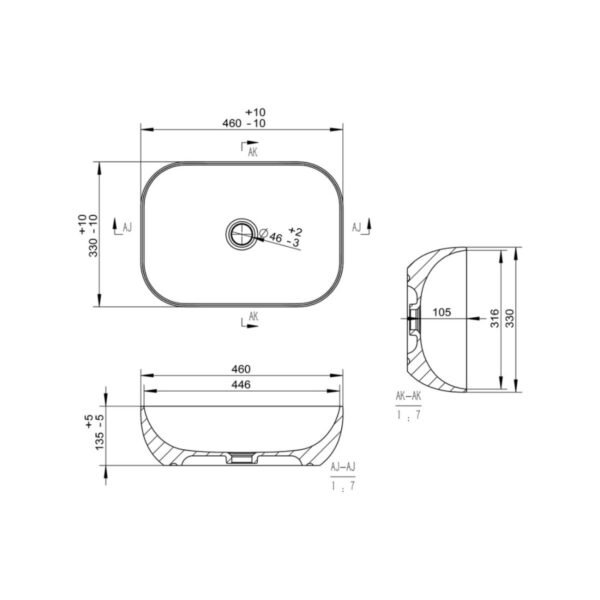 Trinity Haven Ceramic Countertop Basin - No TH - 460mm Wide Effect - Image 3