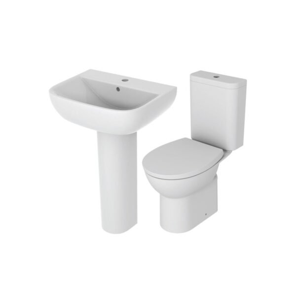 Trinity Express Full Pedestal Basin And Close Coupled Toilet With Cistern, Soft Close Seat - White - Image 2