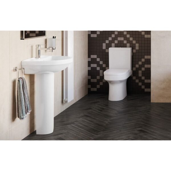 Trinity Denby Full Pedestal Basin And Close Coupled Toilet With Cistern, Soft Close Seat - White