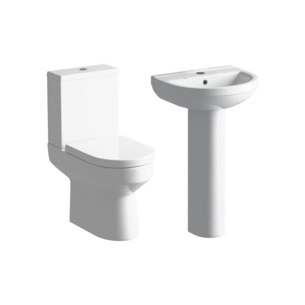 Trinity Denby Full Pedestal Basin And Close Coupled Toilet With Cistern, Soft Close Seat - White - Image 2