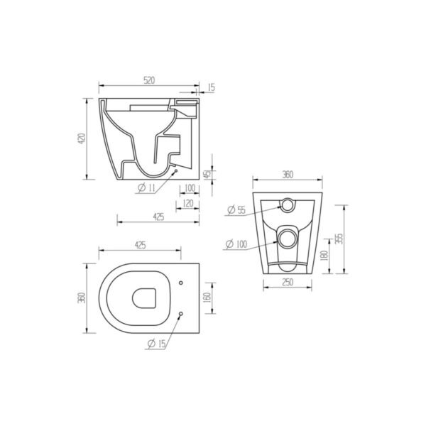Trinity Calder Rimless Back To Wall Toilet With Soft Close Seat - Image 4