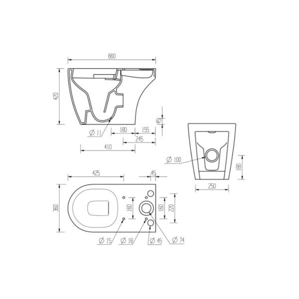 Trinity Calder Rimless Close Coupled Open Back Toilet With Soft Close Seat - Image 4