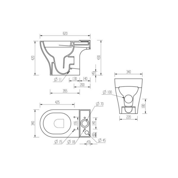 Trinity Hepworth Rimless Short Projection Close Coupled Open Back Toilet With Soft Close Seat - White - Image 3