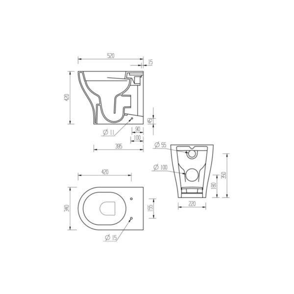 Trinity Hepworth Rimless Back To Wall Toilet With Soft Close Seat - White - Image 3
