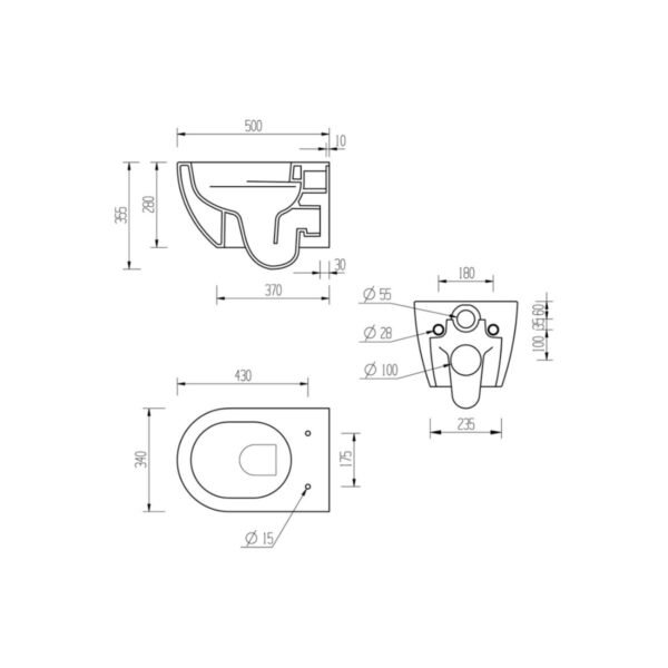 Trinity Hepworth Rimless Wall Hung Toilet With Soft Close Seat - White - Image 3