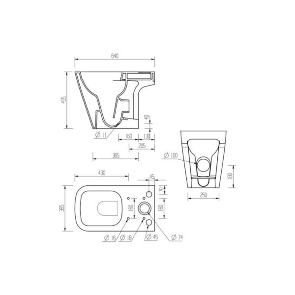 Trinity Moore Rimless Close Coupled Open Back Comfort Height Toilet With Soft Close Seat - White - Image 4