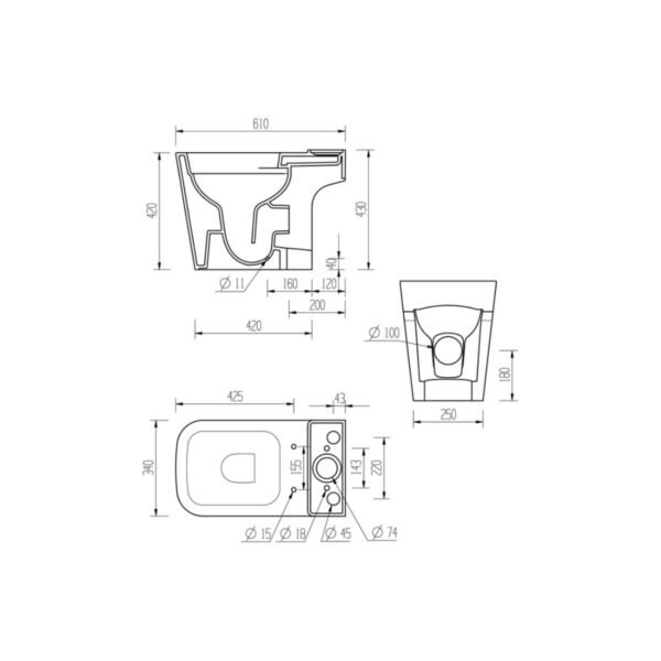 Trinity Moore Rimless Close Coupled Open Back Short Projection Toilet With Soft Close Seat - White - Image 5