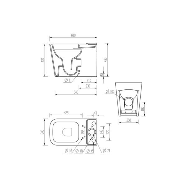 Trinity Moore Rimless Close Coupled Fully Shrouded Short Projection Toilet With Soft Close Seat - White - Image 4