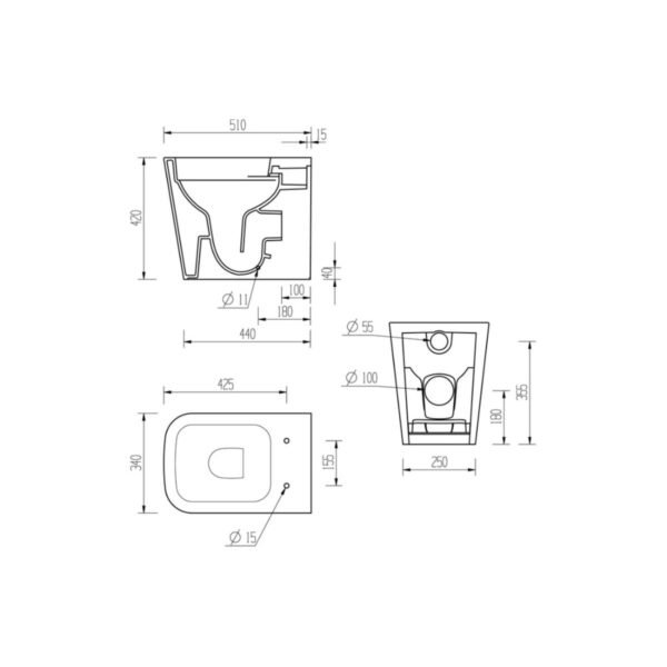Trinity Moore Rimless Back To Wall Short Projection Toilet With Soft Close Seat - White - Image 4