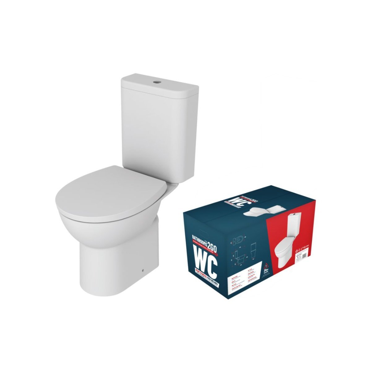 Trinity Express Close Coupled Rimless Toilet With Soft Close Seat - White