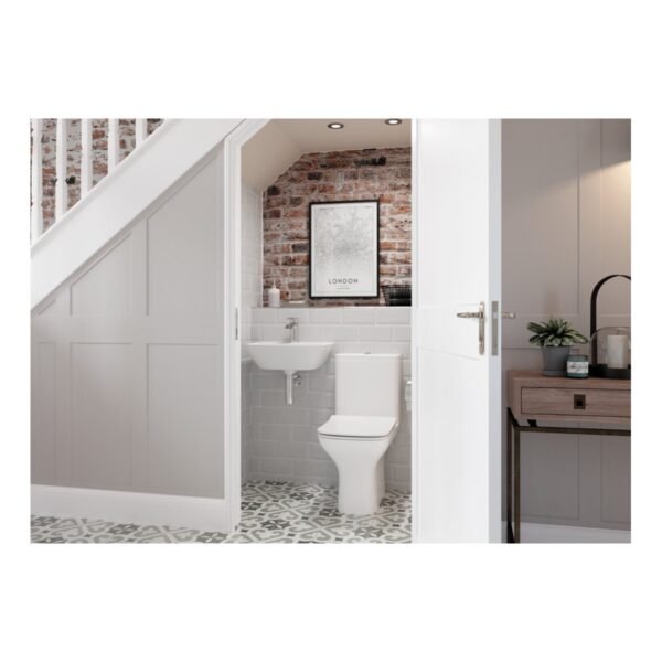 Trinity Chantry Short Projection Close Coupled Fully Shrouded Toilet With Wrap over Soft Close Seat - White - Image 3
