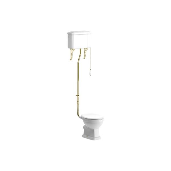 Trinity Cannon High Level Toilet With Soft Close Seat Brushed Brass- White - Image 2