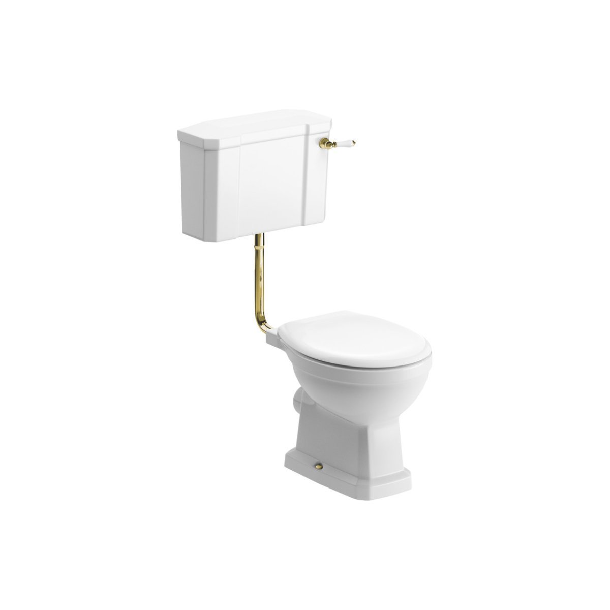 Trinity Cannon Low Level Toilet With Soft Close Seat Brushed Brass- White