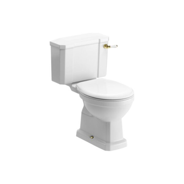 Trinity Cannon Close Coupled Toilet With Soft Close Seat Brushed Brass - White