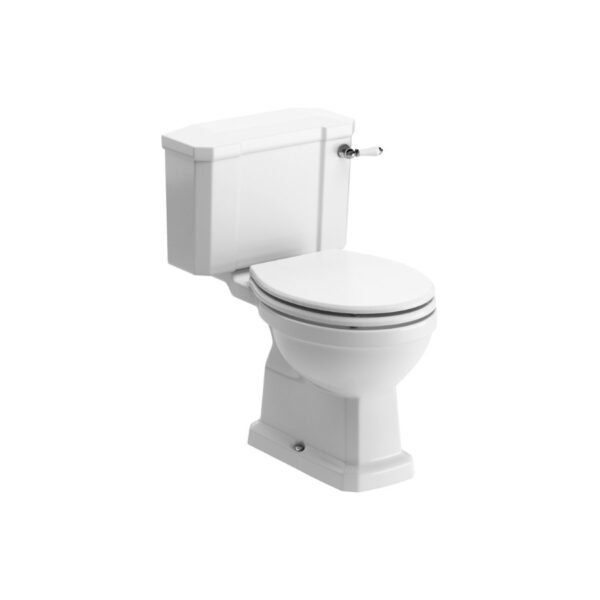 Trinity Cannon Close Coupled Toilet With Satin White Wood Effect Seat Brushed Brass - White - Image 2