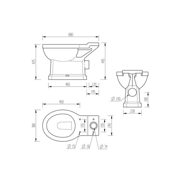 Trinity Cannon Close Coupled Toilet With Satin White Wood Effect Seat Brushed Brass - White - Image 4