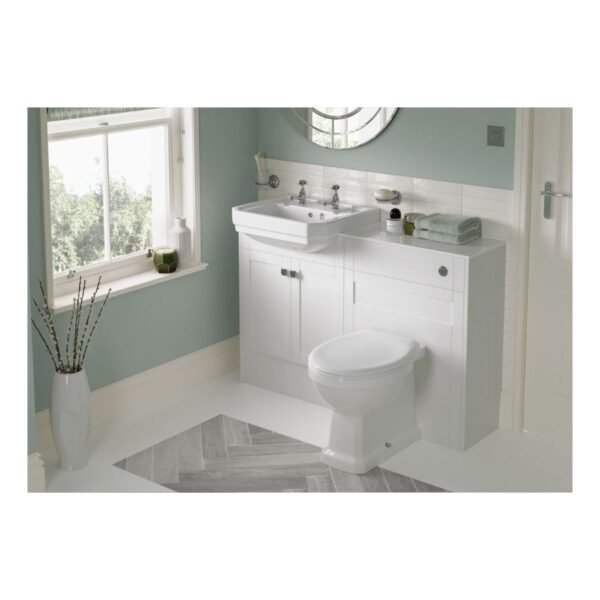 Trinity Cannon Back To Wall Toilet With Satin White Wood Effect Seat Brushed Brass - White