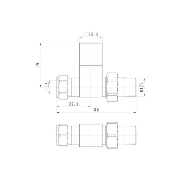 Trinity Square Radiator Valves - Chrome - Straight - Image 2