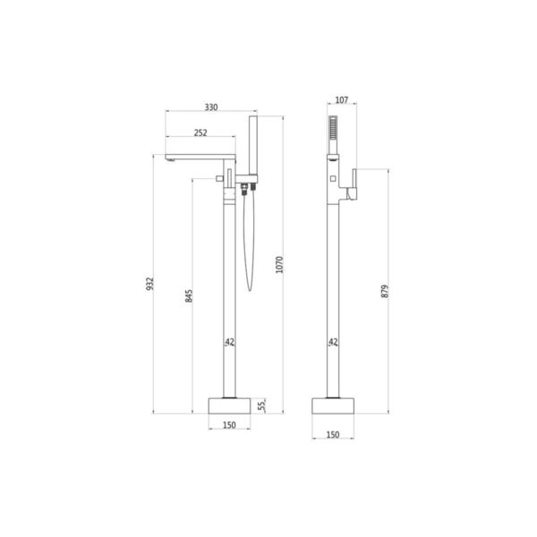 Trinity Volt Floor Standing Bath Shower Mixer Tap - Chrome - Image 2