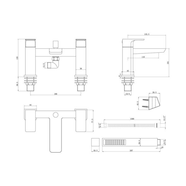 Trinity Thornes Bath Shower Mixer Tap - Chrome - Image 2